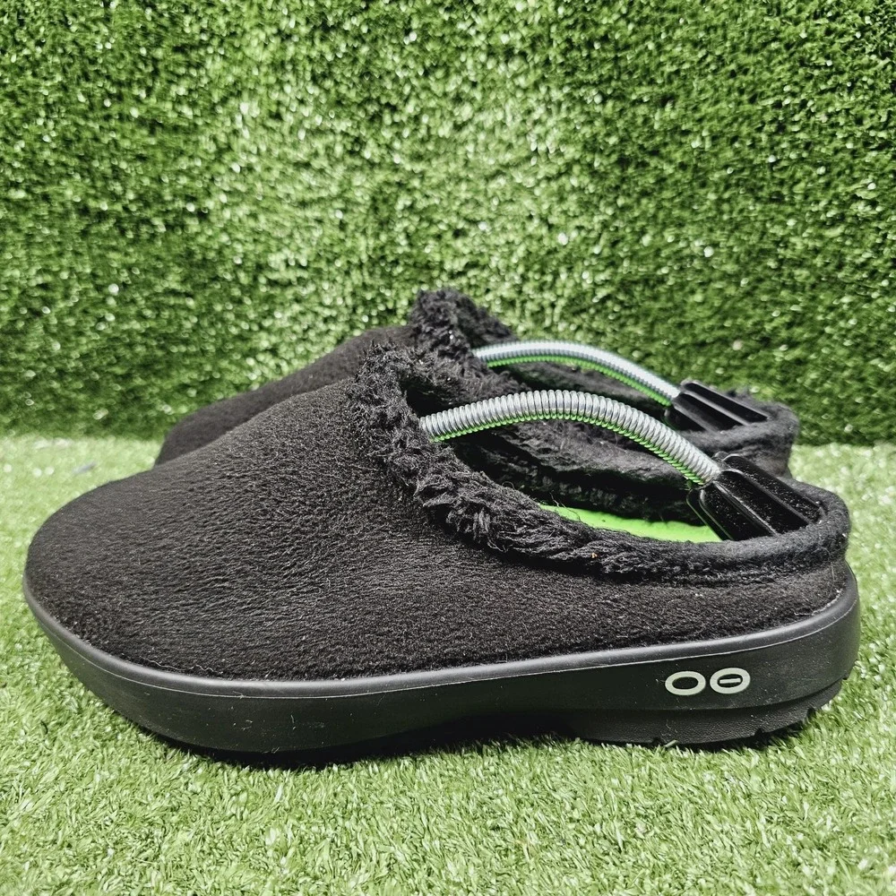 Oofos OOcoozie Black Mules Slip‎ On Lines Comfort Shoes Mens Size 41 US 8